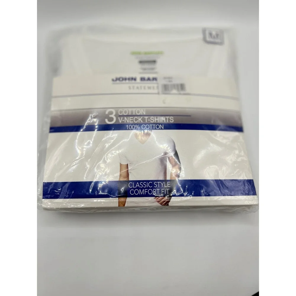 John Bartlett Statements Mens 3PK White V-Neck T-Shirts 100%‎ Cotton M JB7FM101A